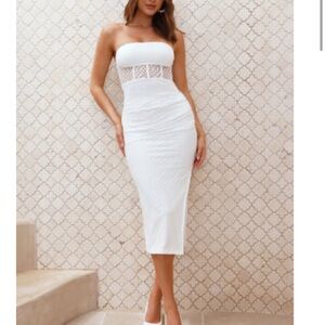 Hello Molly Strapless White Midi Dress